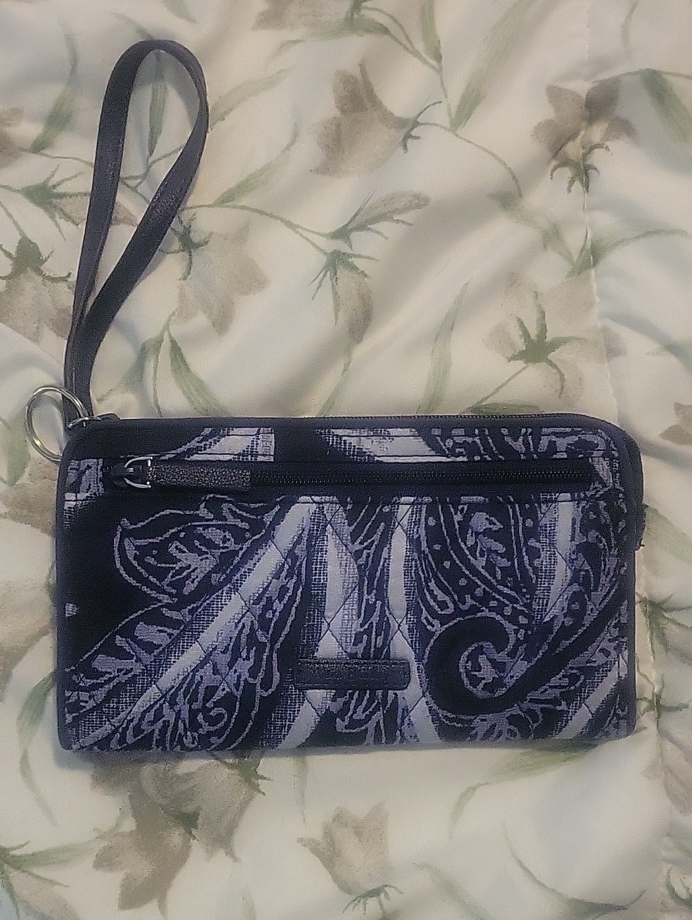 Wristlet Wallet - Navy and White Paisley Print